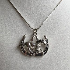 Silver Mustang Horse Necklace Horseshoe Cowgirl